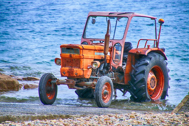 driverless tractor at the edge of the seaver 